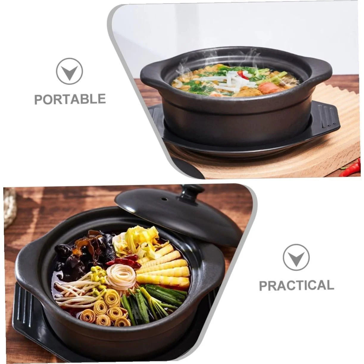 Каструля-кокор VILLCASE керамічна кухонна з кришкою термостійка антипригарна для тушкування та супів, фото №3