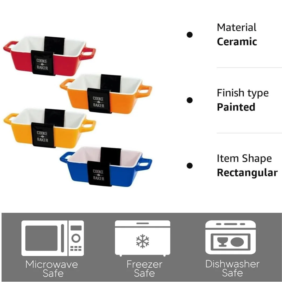 Набор форм для запекания Cooke and Baker 4 шт прямоугольные керамические 5х10х12 см разноцветные, фото №3