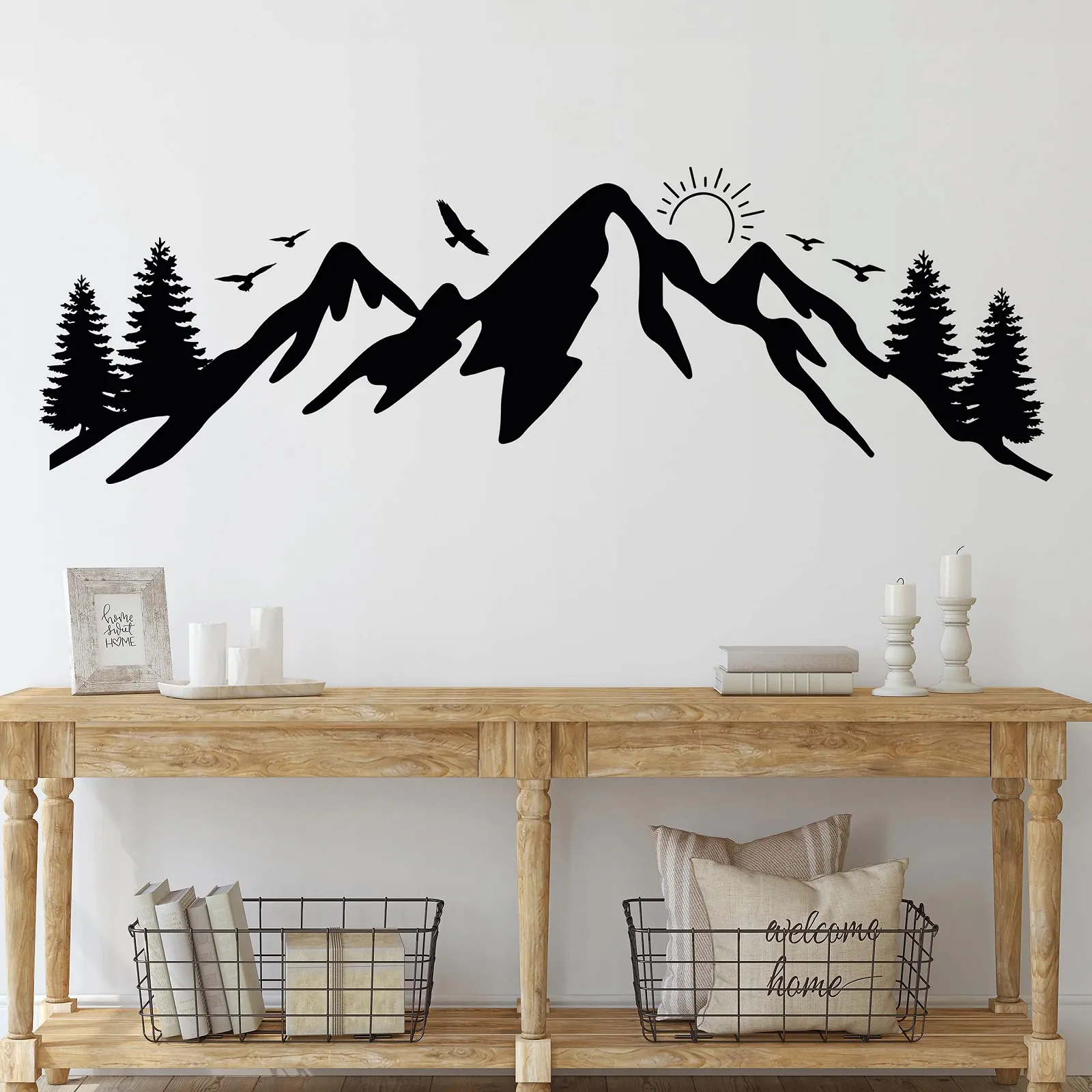 Наклейка на стіну GRAZDesign Гори з заходом сонця Кемпінг Подорож 128 x 40 см Середньо-сірий, фото №1