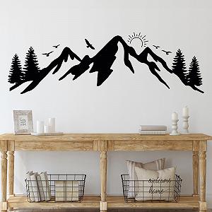 Наклейка на стіну GRAZDesign Гори з заходом сонця Кемпінг Подорож 128 x 40 см Середньо-сірий - Фото 1