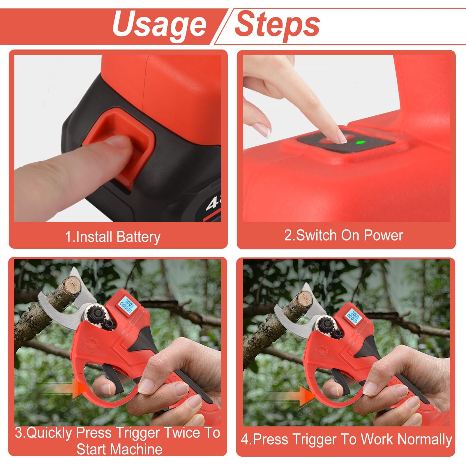 Секатор акумуляторний 30 мм з 2 акумуляторами і LCD-дисплеєм, фото №6