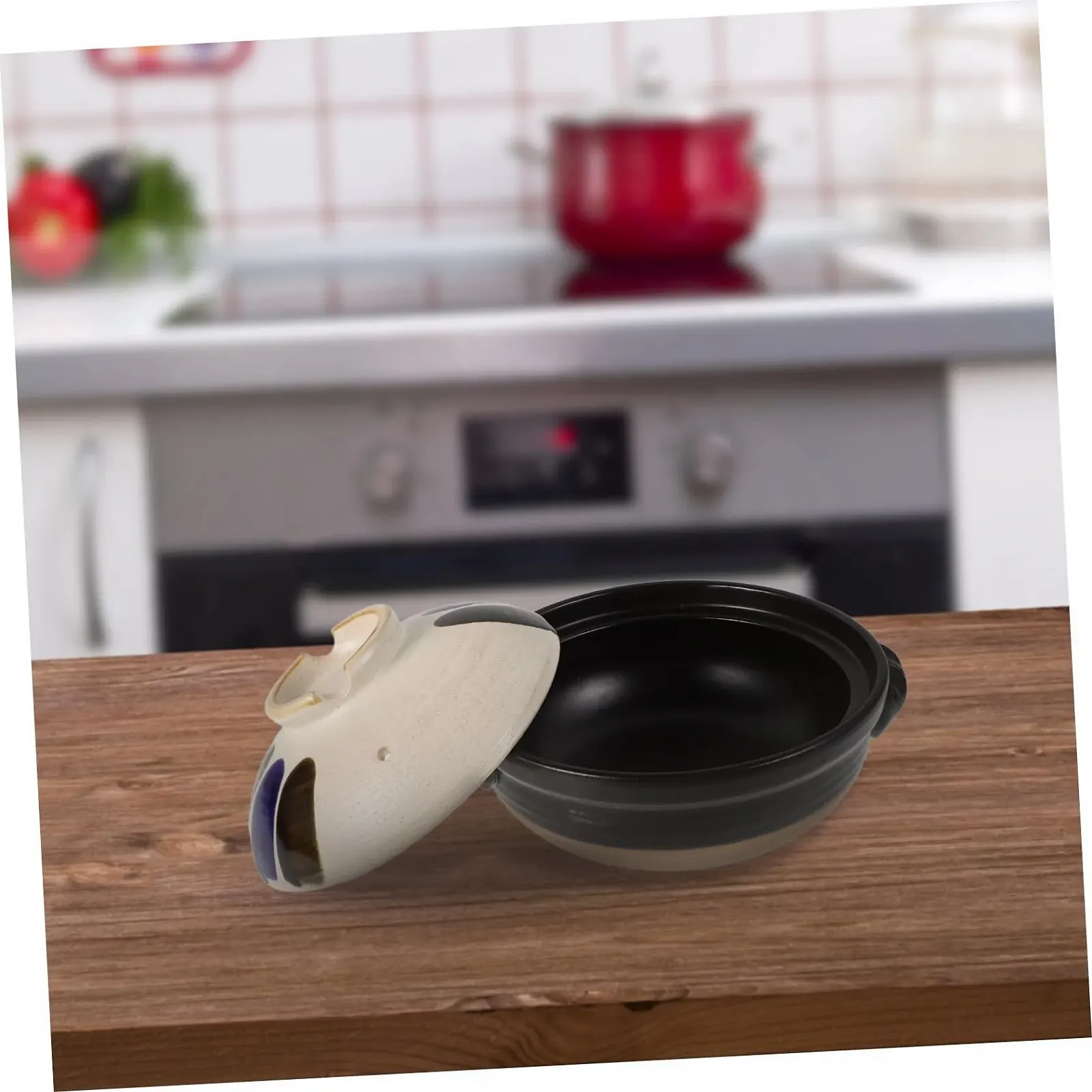 Каструля японський стиль керамічна з кришкою груба пориста з подвійними ручками термостійка для відкритого вогню, фото №5