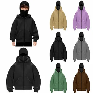 Худи-балаклава Generisch Unisex Детская для мальчиков и девочек на молнии с маской для лица Легкая куртка с полной молнией Куртки с длинными рукавами Новинка Спортивные свитшоты Ветрозащитный - Фото 1