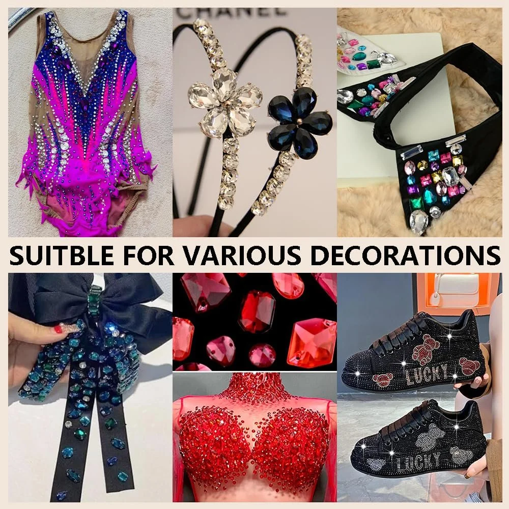 Акриловые стразы с плоской задней частью Blinginbox с 2 отверстиями, разные формы и размеры, разноцветные самоцветы для одежды, DIY поделок, обуви и сумок, фото №4