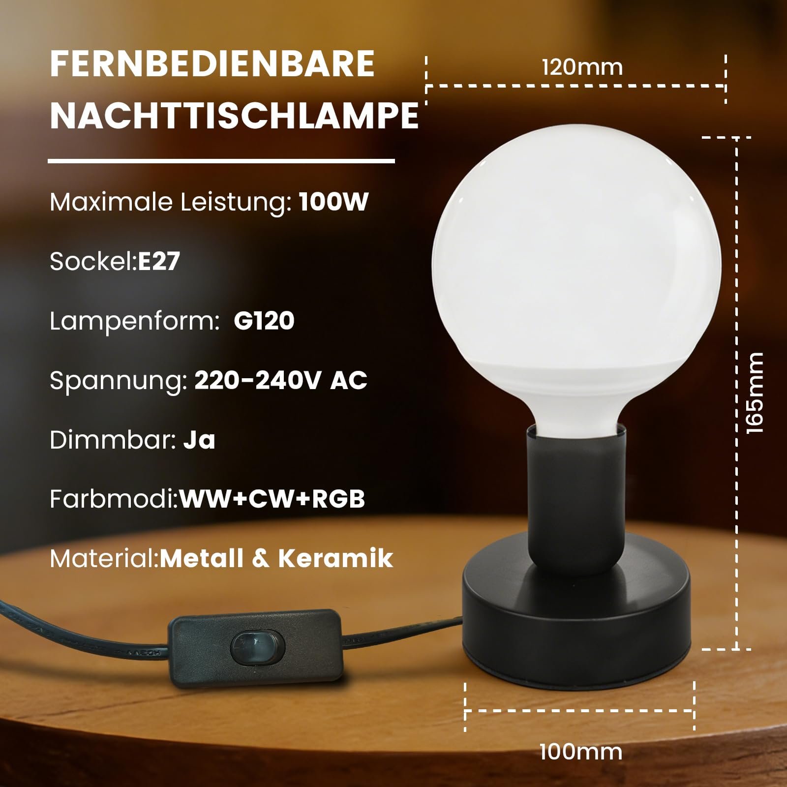 Настольная лампа прикроватная Industrial Vintage LED E27 RGB Пульт дистанционного управления Черная, фото №6