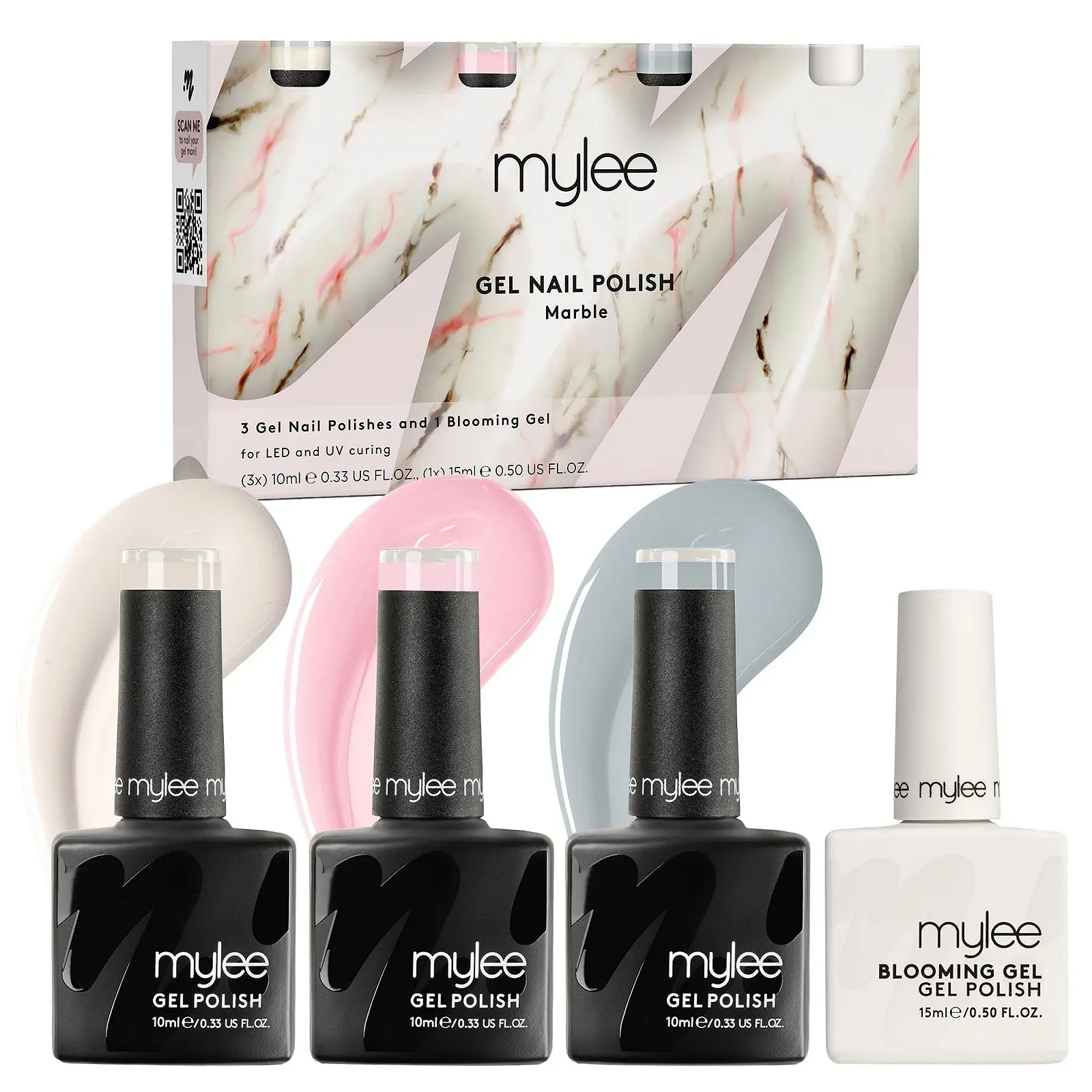 Гель-лак Mylee Marble Quad, для створення ефекту мармуру, з 3 кольорами гель-лаку по 10 мл і 1 гелем Blooming Gel 15 мл, фото №1