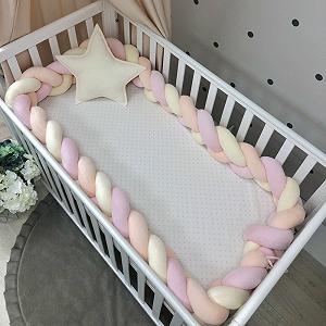 Бортик-коса рожевий/молочний/персик 360 см на всі сторони ліжечка - Фото 1