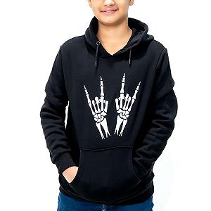 Худи NOROZE для мальчиков, с капюшоном, рисунок - череп, скелет, руки, плеер - Фото 1