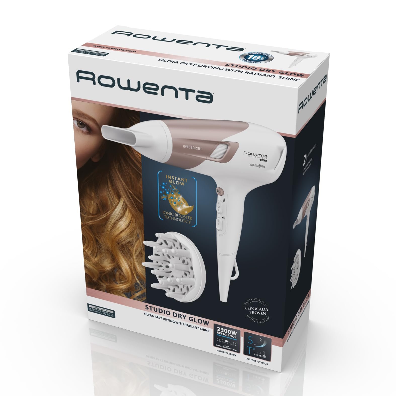 Фен Rowenta Studio Dry Glow CV5830, 2100 Вт, с диффузором для локонов, 3 температурных и 2 скоростных режима, функция ионизации, кнопка холодного воздуха, бело-розовое золото, фото №8