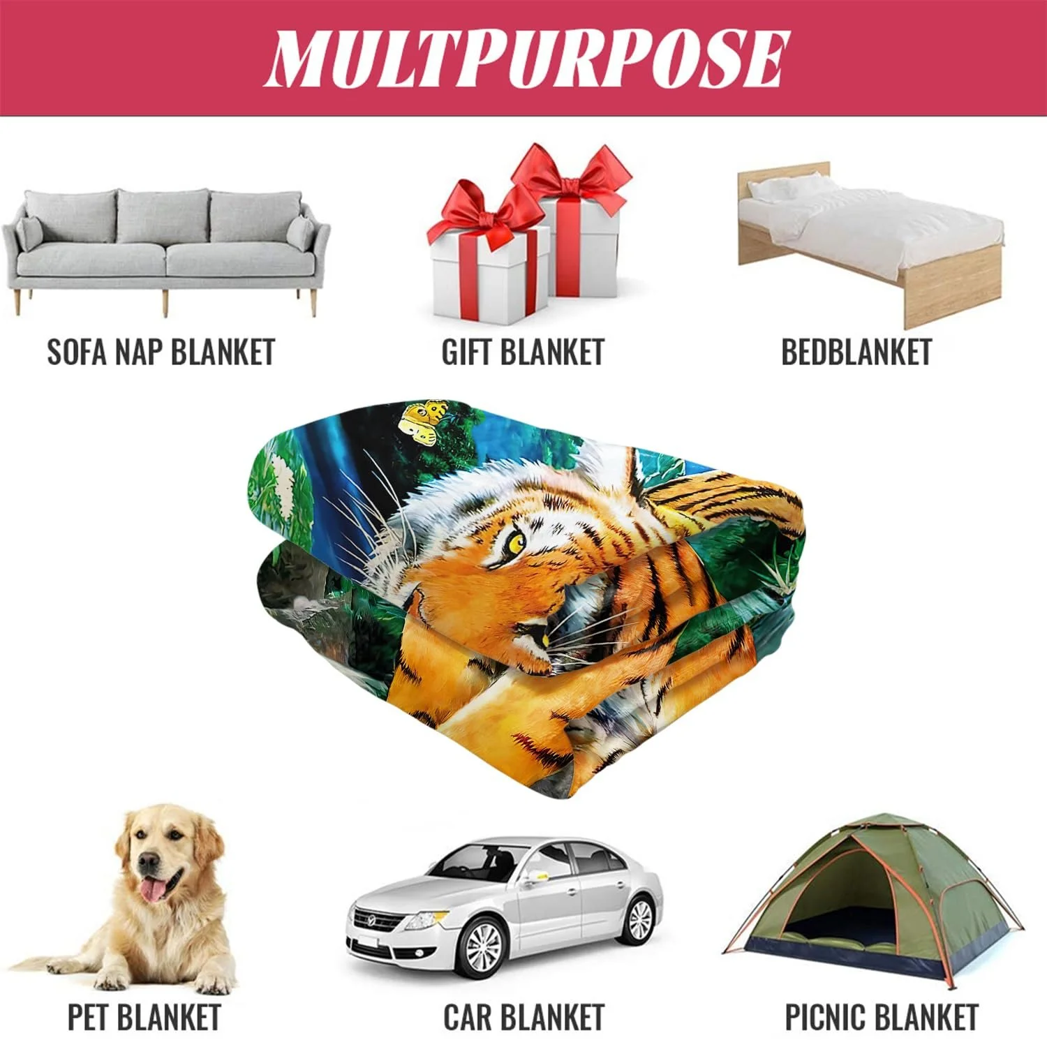 Покривало YISUMEI М'яка Фланель М'яка Флісова Покривало Ліжко Тигр у місячному світлі, 150 x 200 см, фото №5