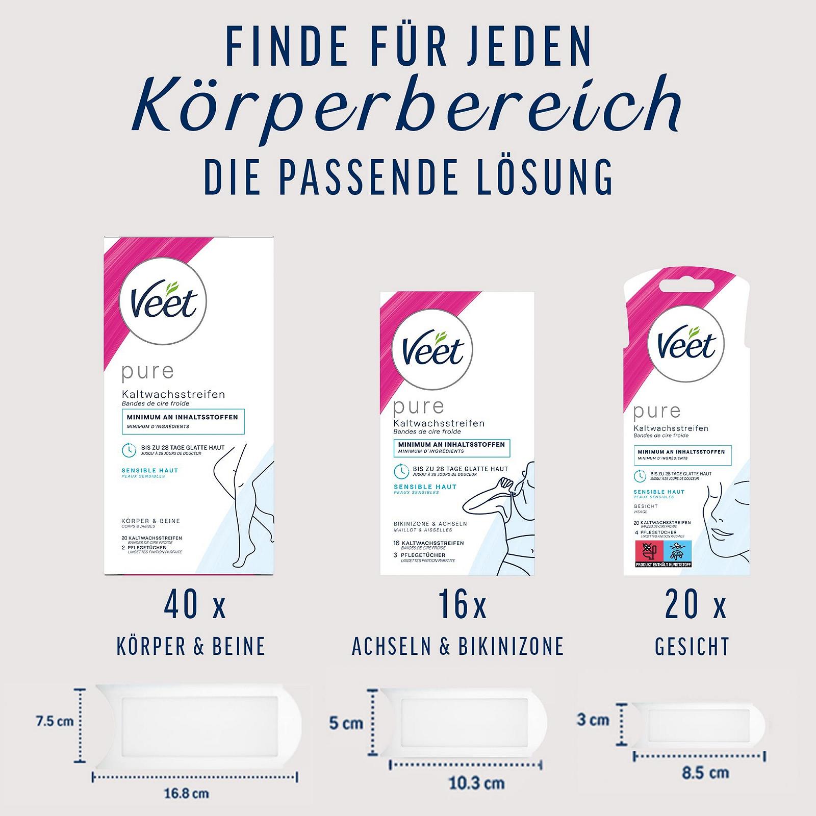 Смужки воскові Veet Pure для тіла та ніг для чутливої шкіри 20 шт (10 подвійних смужок), фото №8