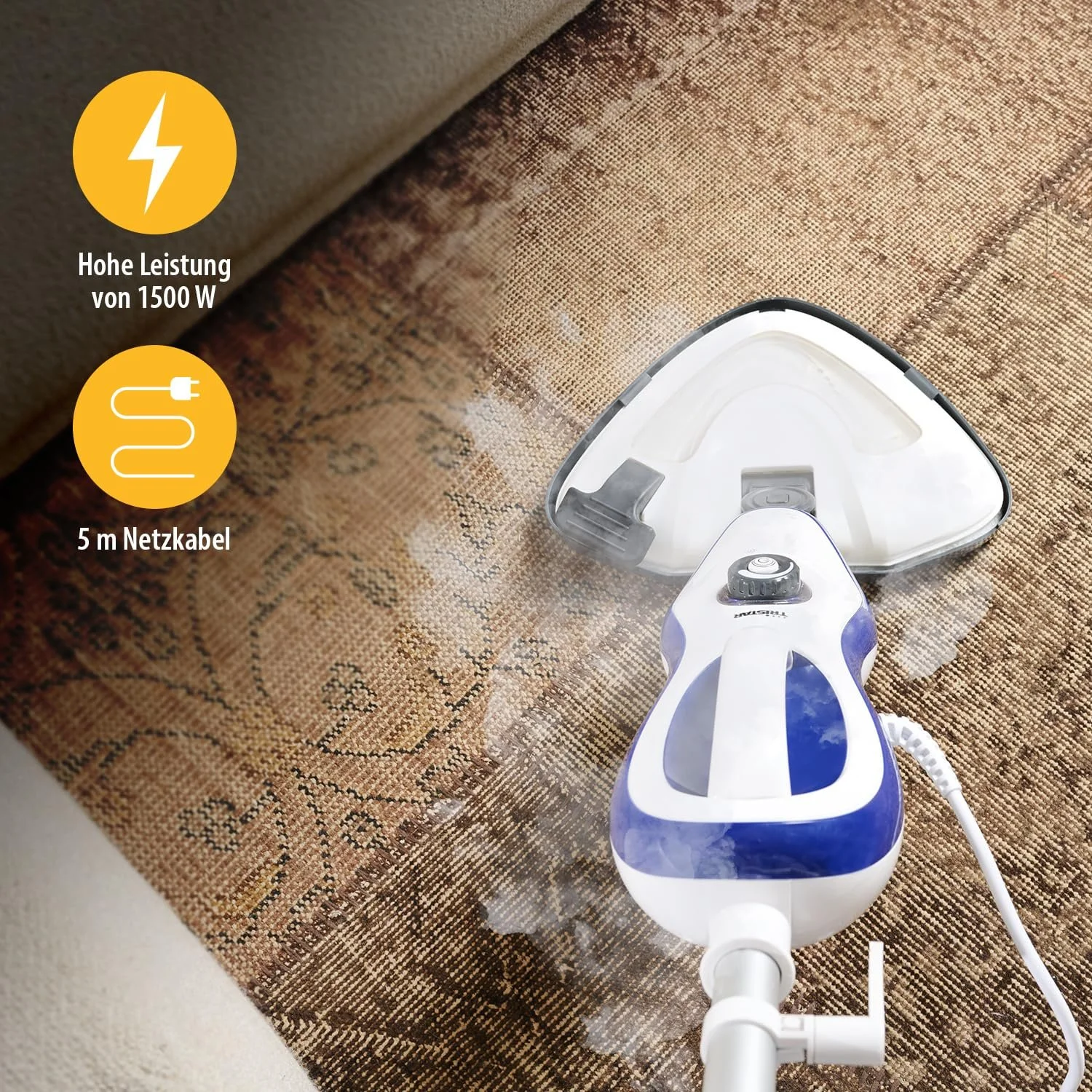 Парова швабра Tristar SR-5261 10-в-1 для твердих підлог та килимів зі знімним шлангом Біла, фото №4