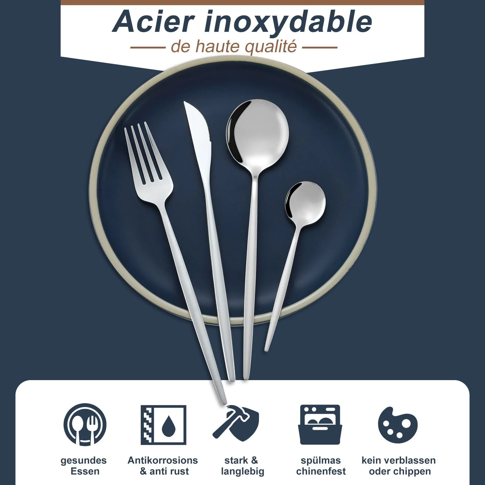 Набір столових приборів Bestdin на 6 персон, 24 предмети, фото №3