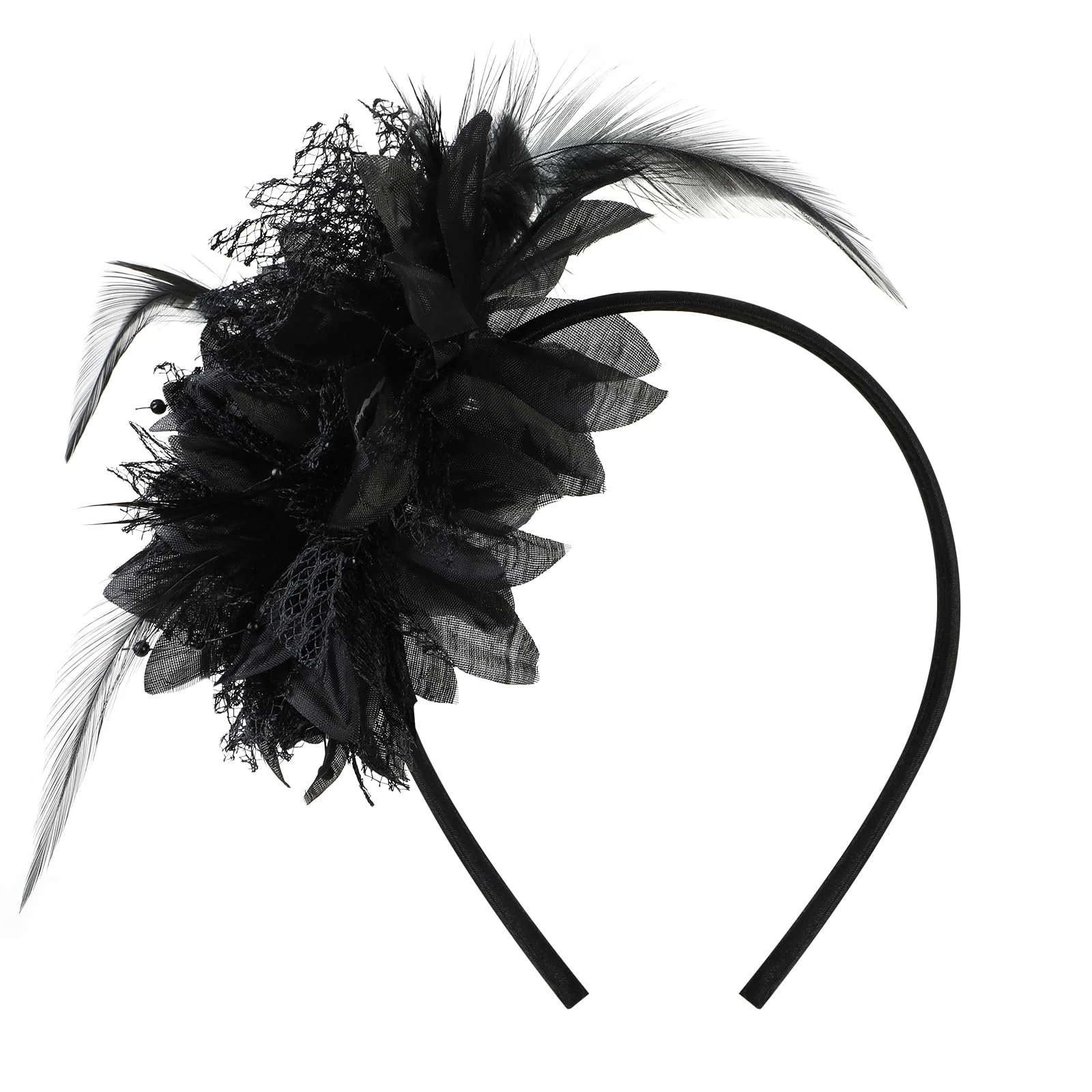 Обруч на голову з пір'ям і штучними квітами MWOOT, фото №1