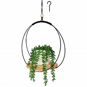 Підвісне кашпо макраме Belle Vous 107 см з деревною основою та гачком у комплекті - Фото 1