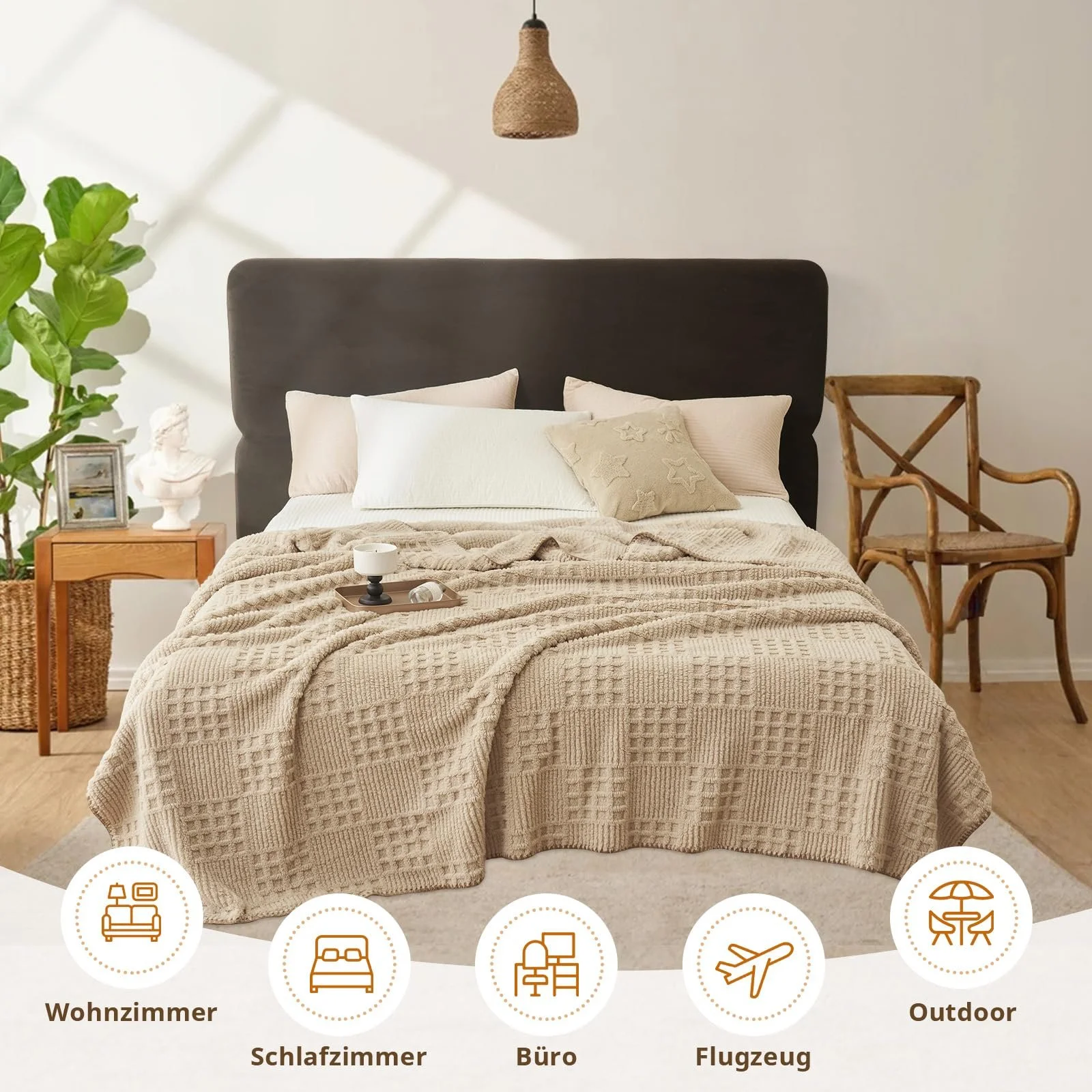 Плед Miyacare Вафельний візерунок Бежево-коричневий, 100 x 150 см, фото №6 Плед Miyacare Вафельний візерунок Бежево-коричневий, 100 x 150 см, фото №6