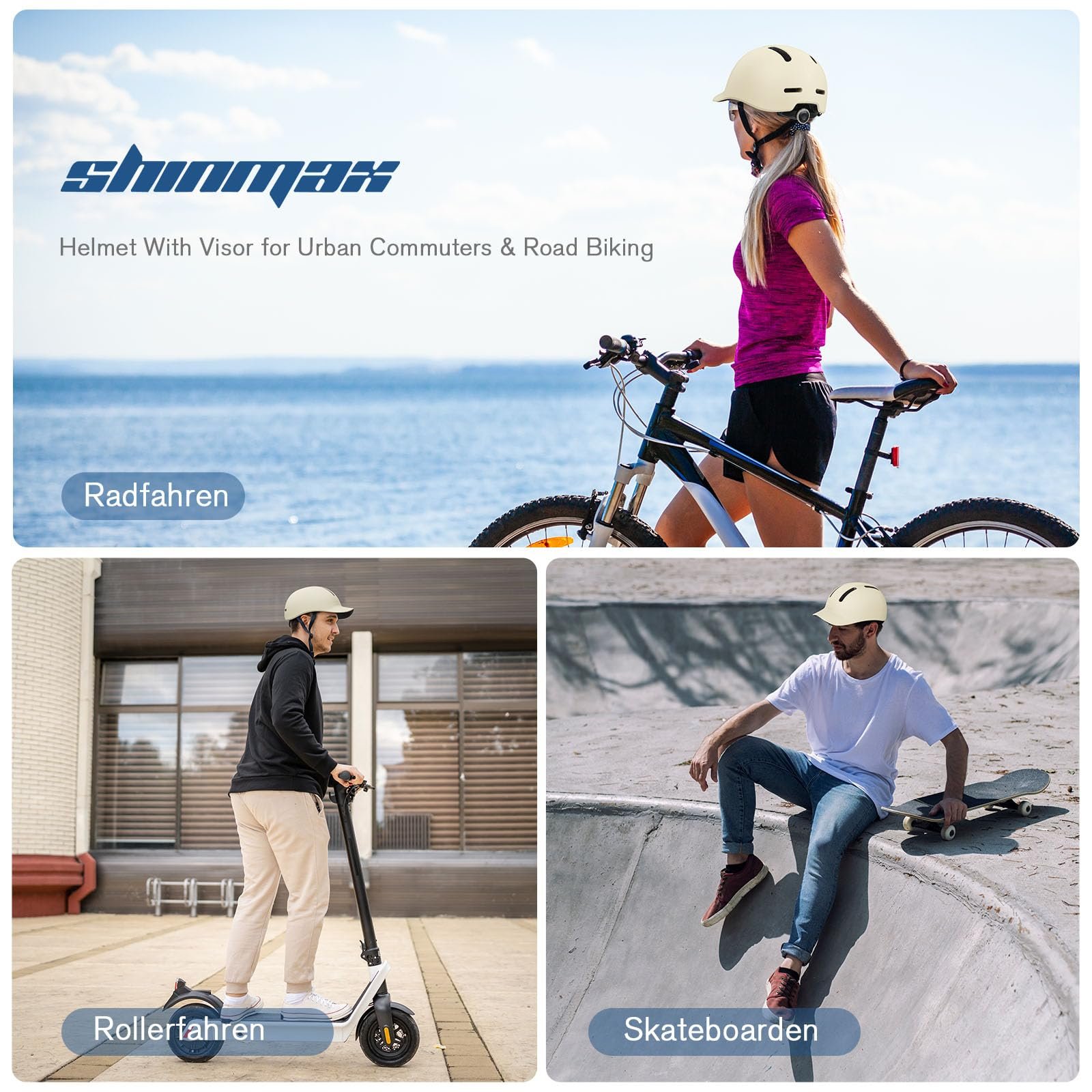 Шолом Shinmax з козирком і захистом від сонця для чоловіків і жінок, регульований, легкий і вентильований, для міських поїздок і дорожнього велосипеда, фото №5