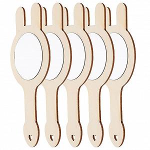 Игрушка Зеркало Beaupretty 5 x Декорированные аксессуары Мини-зеркало С деревянными ручками Сделай сам Ручной инструмент Форма зеркала Деревянный Детский макияжный набор Для раскрашивания - Фото 1