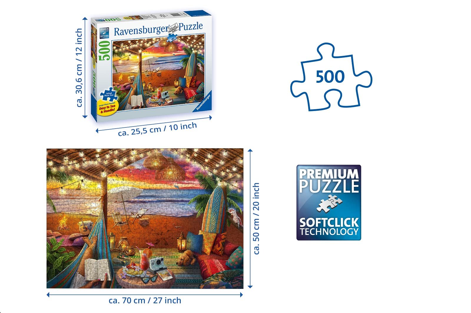 Пазл Ravensburger 16795 Sunset on the Beach 500 элементов с крупными деталями, фото №3
