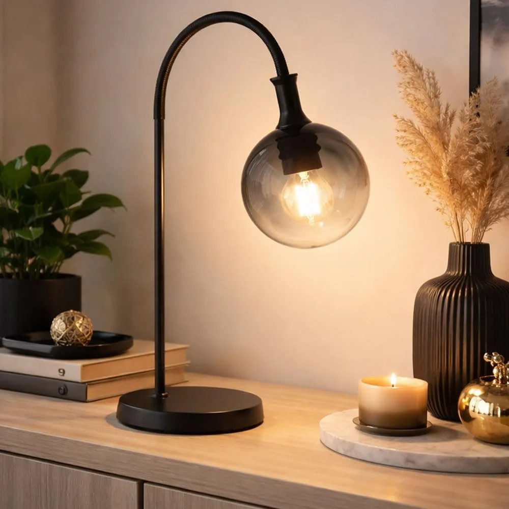 Настольная лампа GLOBO Smoked Glass Ball Side Metal 1x E27 22,5 x 57,5 см Черная, фото №4