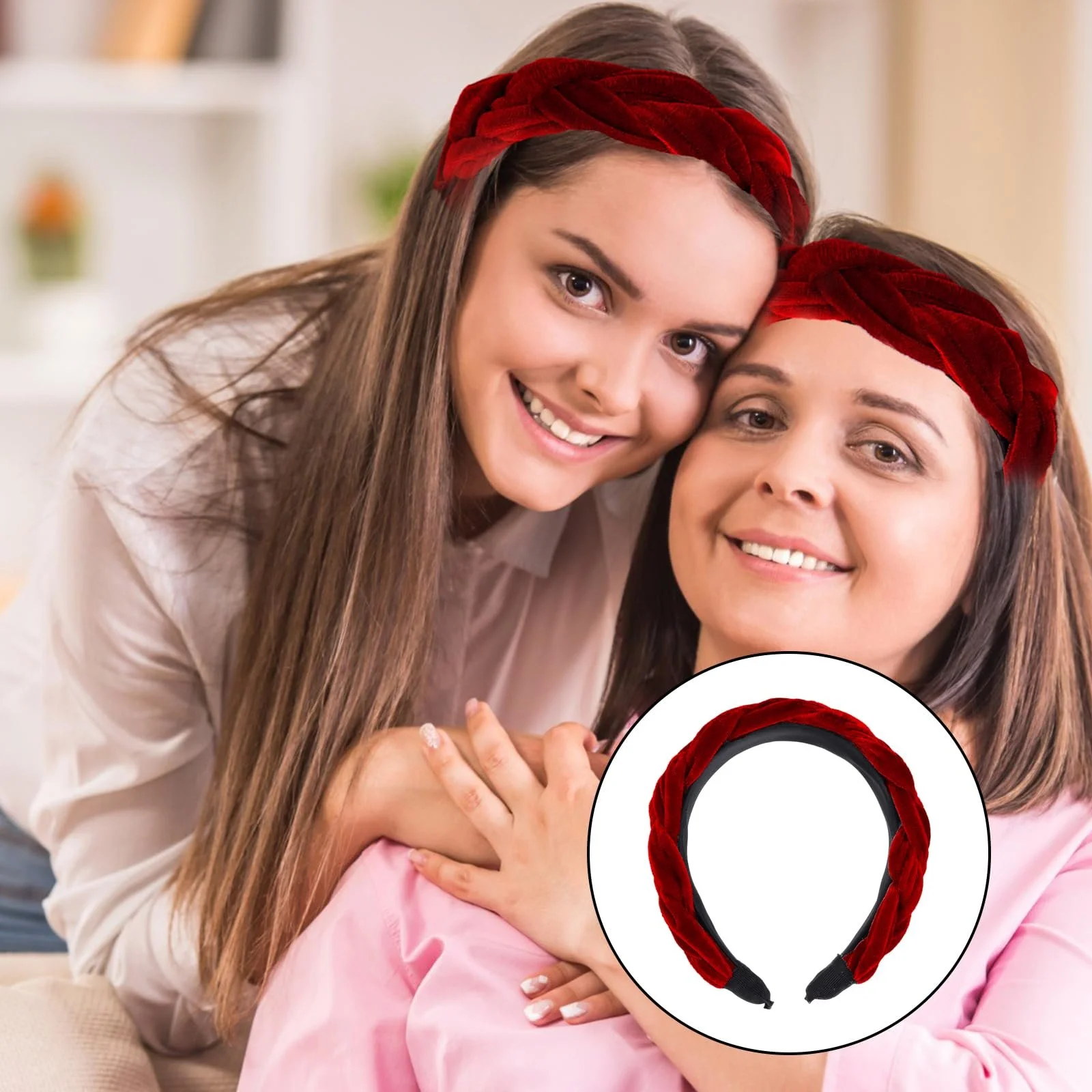 Плетені Обручі для Жінок Оксамитовий Аксесуари для Волосся Червоне Вино, фото №5