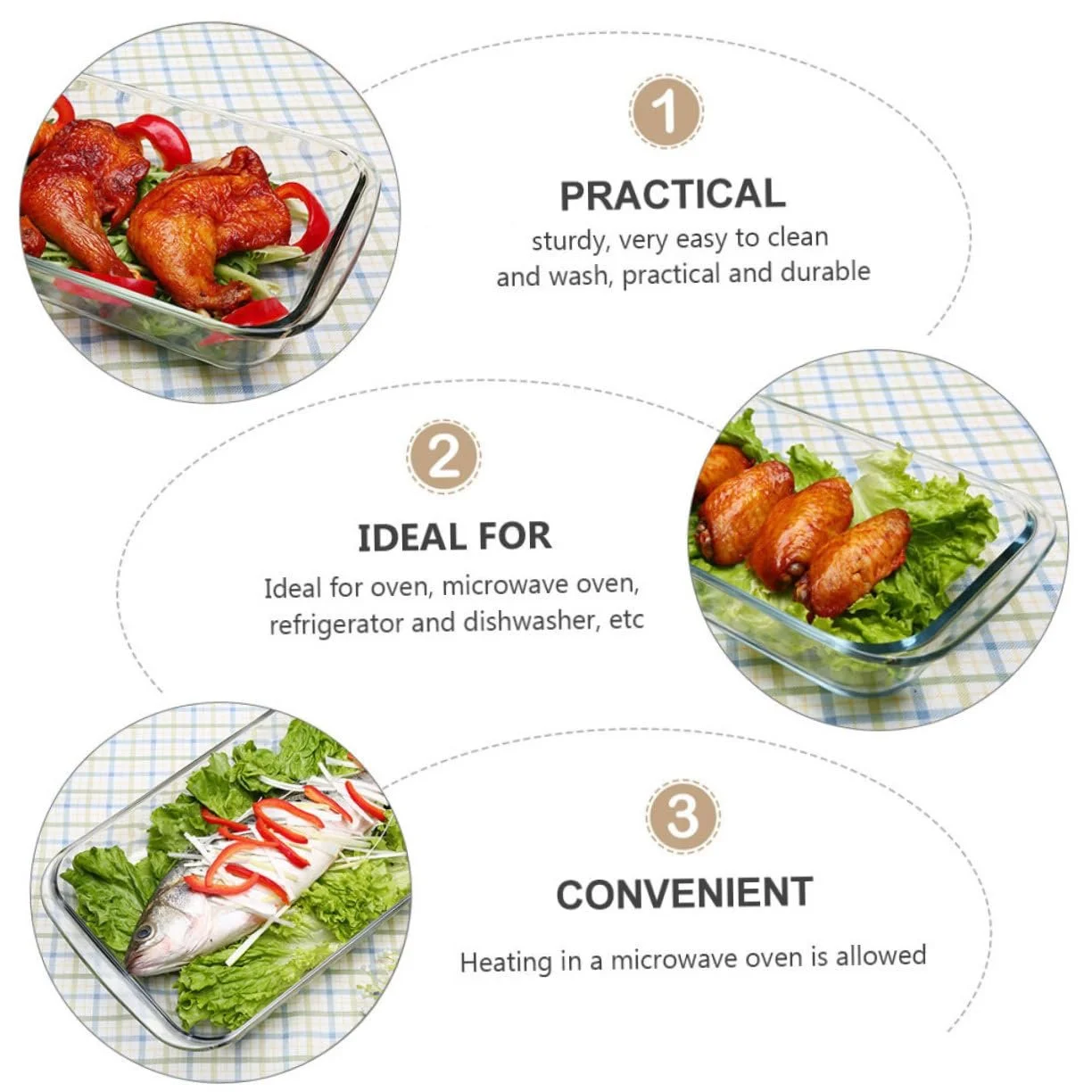 Скляне деко для випікання VALICLUD термостійке загартоване прозоре для мікрохвильової печі та духовки, фото №3 Скляне деко для випікання VALICLUD термостійке загартоване прозоре для мікрохвильової печі та духовки, фото №3