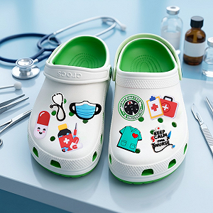 Набір джибітсів для кроксів 8 шт jibbitz crocs джибітси медицина, прикраси для кроксів лікарю, подарунок медсестрі, аксесуари для медичного взуття, джибітси маска, стетоскоп на крокси, набір джибітсів медик, декор для взуття стоматолога - Фото 1