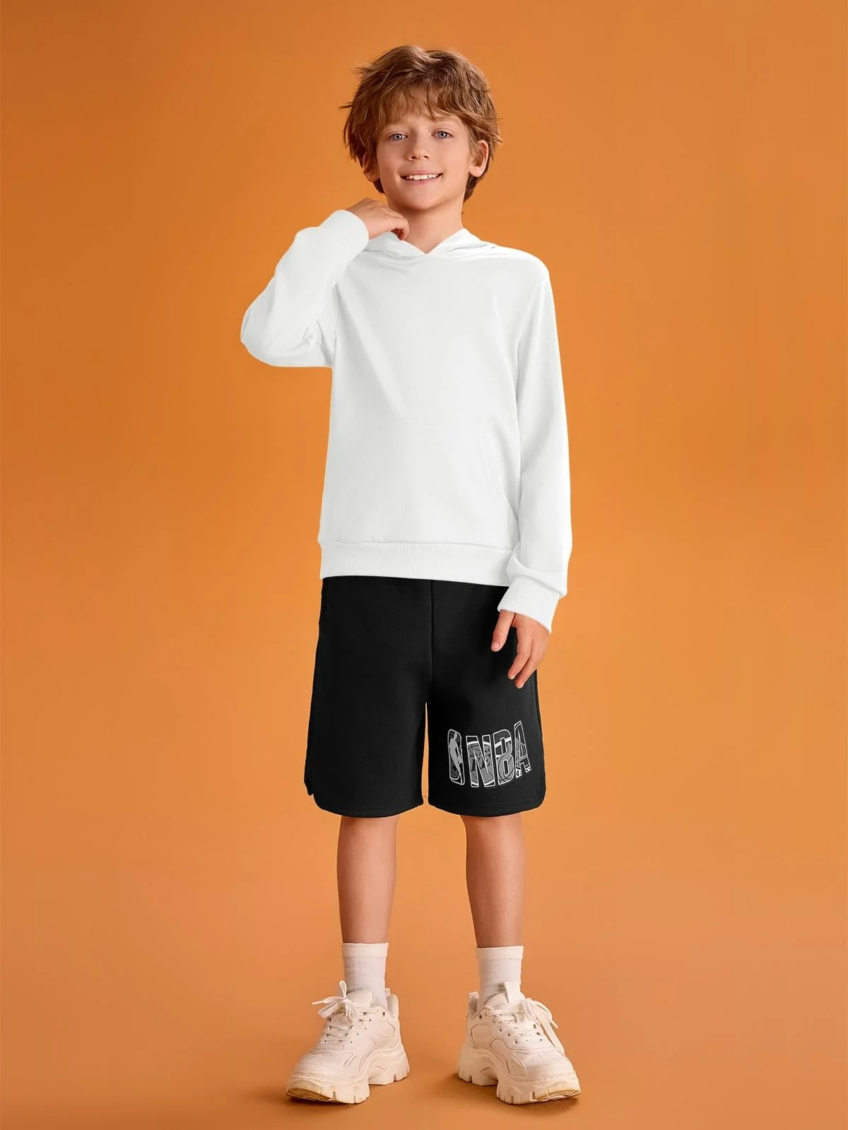 Худи Haloumoning для мальчиков, с длинными рукавами, модная толстовка, однотонная, повседневная, стандартного кроя, с карманом-кенгуру, для детей 5-14 лет, фото №4