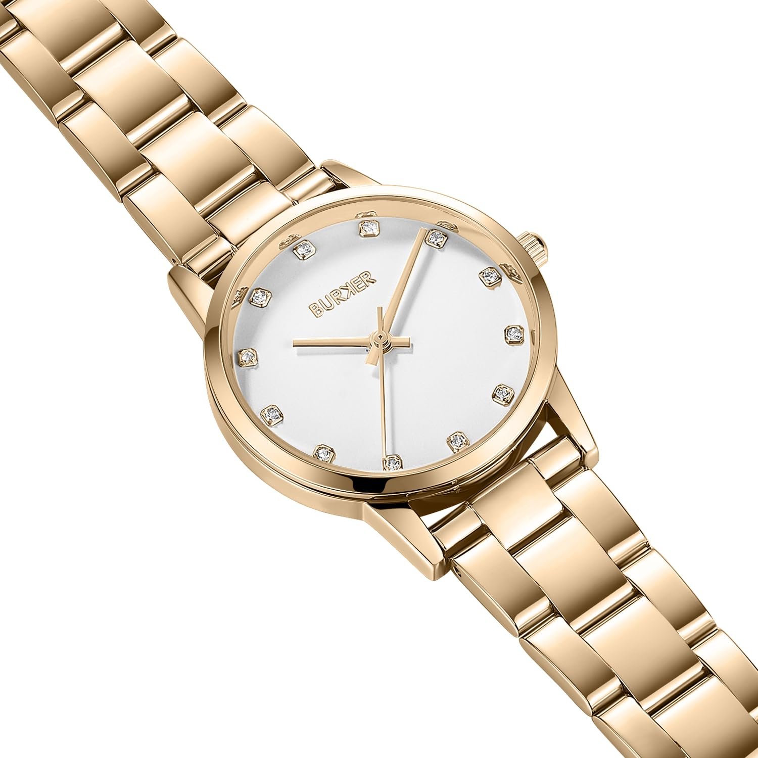Женские часы BURKER Amy Круглые женские часы с циркониевым браслетом из звеньев Нержавеющая сталь Аналоговый Кварц 3 ATM Водонепроницаемые - 32 мм - Золотой Серебряный Белый, Золотой белый, Браслет, фото №2 Женские часы BURKER Amy Круглые женские часы с циркониевым браслетом из звеньев Нержавеющая сталь Аналоговый Кварц 3 ATM Водонепроницаемые - 32 мм - Золотой Серебряный Белый, Золотой белый, Браслет, фото №2