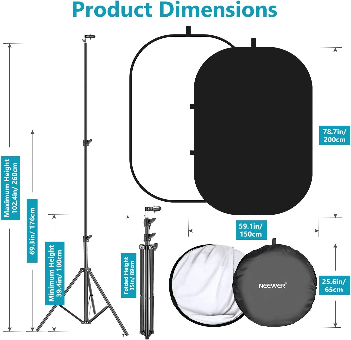 Складний фон Neewer / 1,5x2 м / Chromakey Біла - Чорна, фото №2