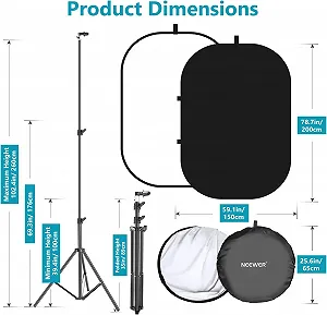 Складний фон Neewer / 1,5x2 м / Chromakey / з підставкою 2,6 м / Білий/Чорний synthetic.ua - Фото 1