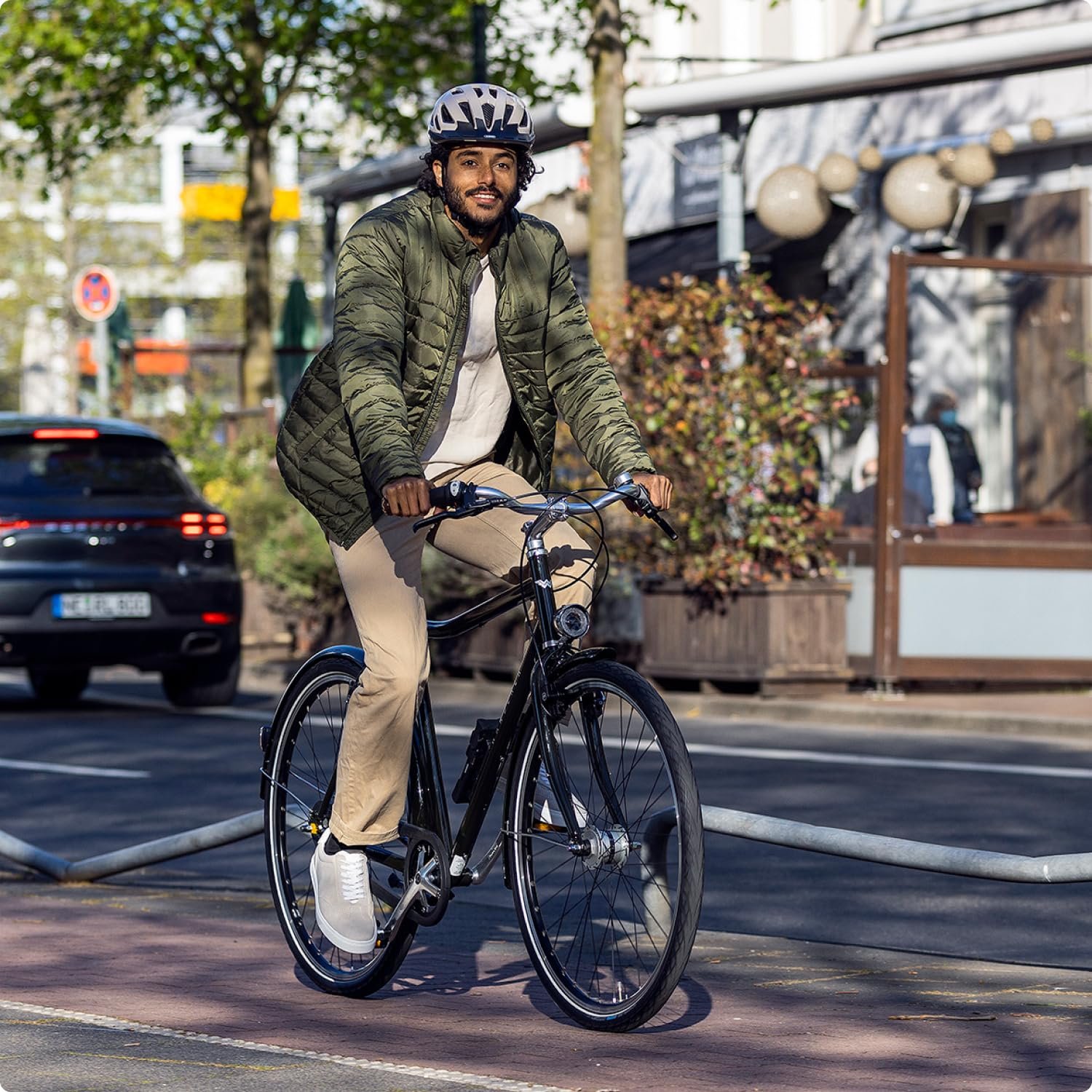 Шлем ABUS Urban-I 3.0, унисекс, для взрослых, городской, велосипедный, со светодиодным задним фонарем, козырьком и магнитной застежкой, серый (Monument Grey), L (56-61 см), фото №5
