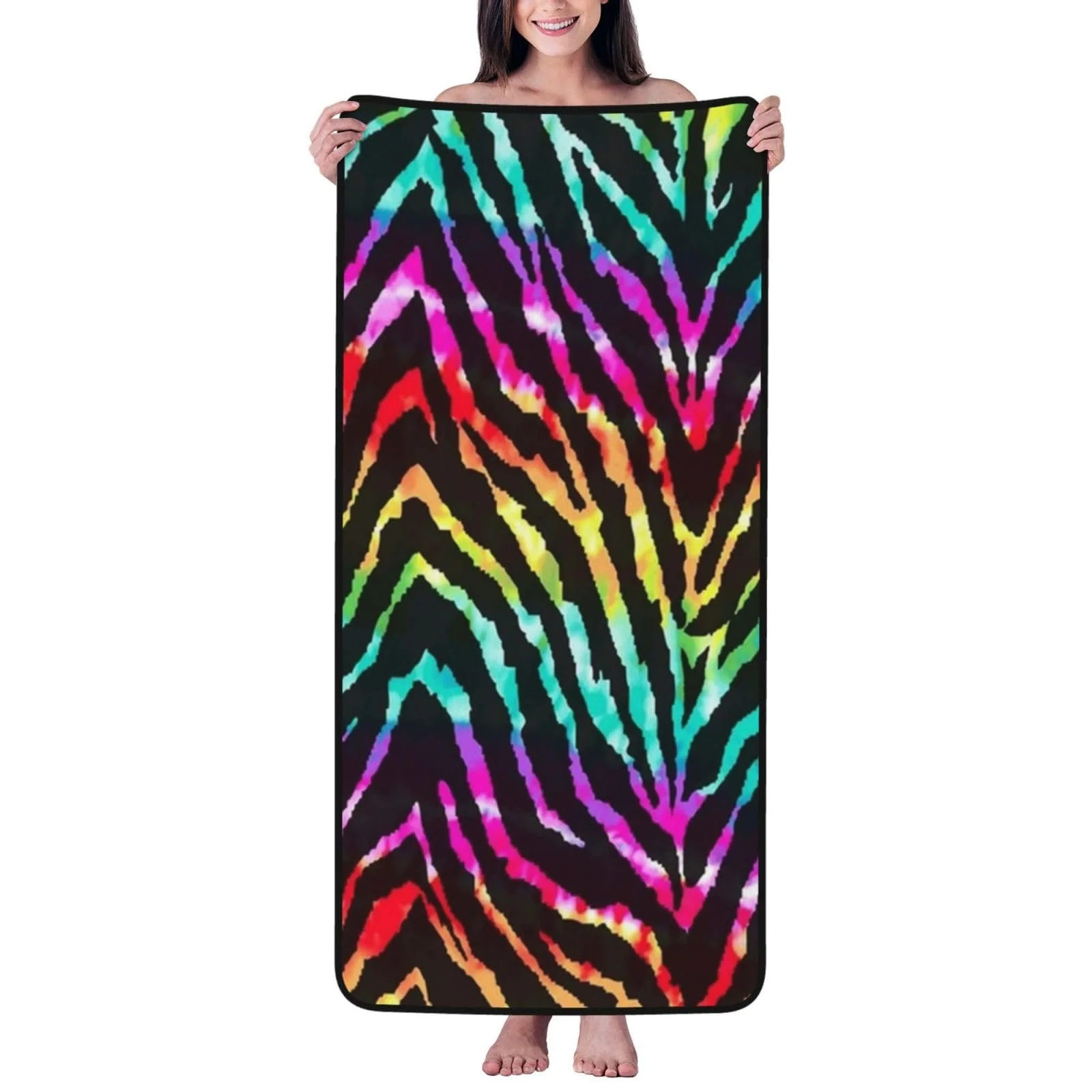 Рушник банний Colorful Rainbow Zebra Coral Velvet 68 x 140 см райдужна зебра, фото №1