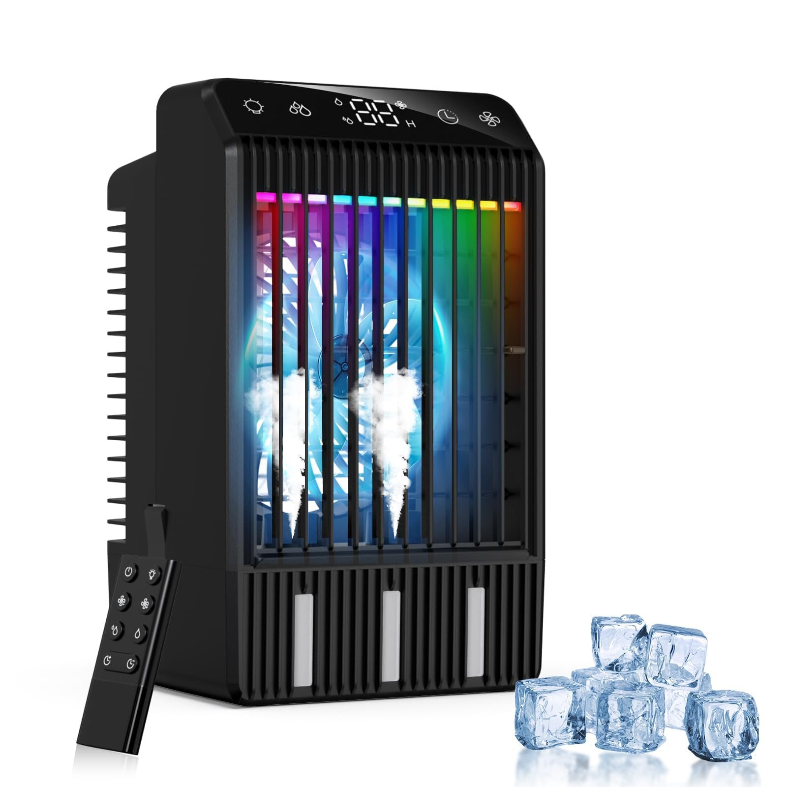 Мобільний міні-кондиціонер 4-в-1 з дисплеєм 1000 мл 4 швидкості Пульт Подвійне розпилення 7 кольорів, фото №1