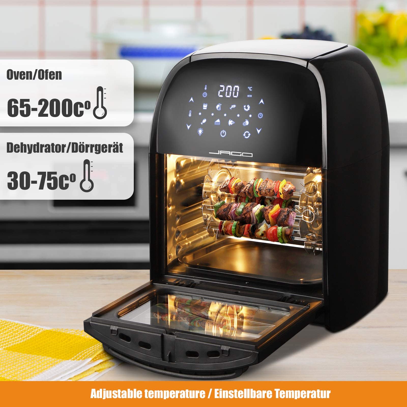 Фритюрница Jago® XXXL 8-в-1 12 Л + 10 Аксессуаров - 1800 Вт, LED Экран с Сенсором, 8 Программ/Таймер, Без Масла, фото №3