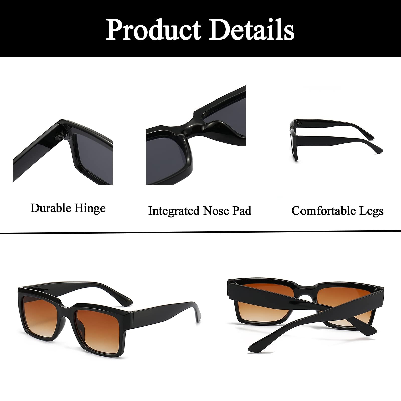 Вінтажні прямокутні сонцезахисні окуляри LJCZKA для чоловіків і жінок, квадратні, захист UV400, фото №4 Вінтажні прямокутні сонцезахисні окуляри LJCZKA для чоловіків і жінок, квадратні, захист UV400, фото №4