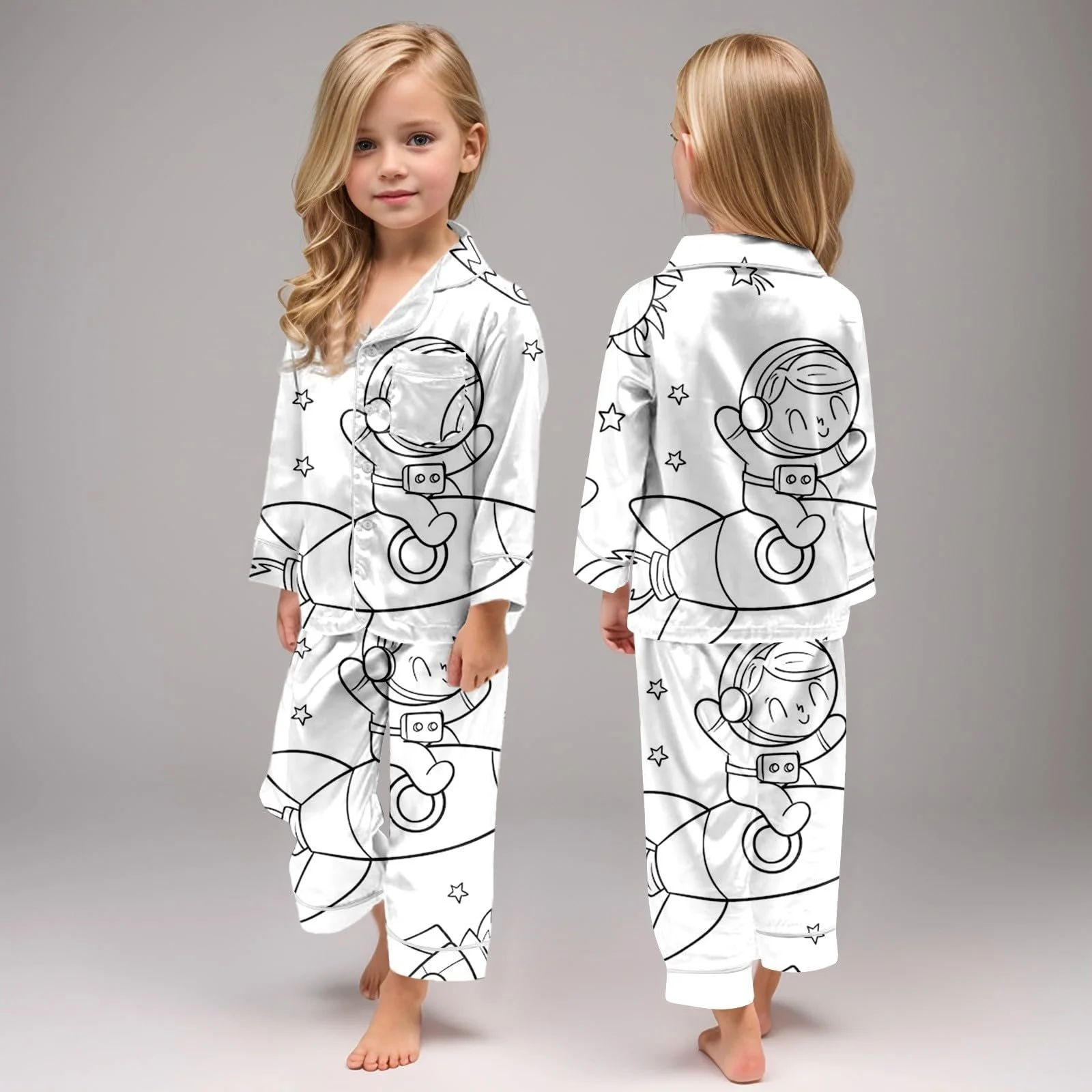 Детская пижама для раскрашивания Мультяшный принт Комплект Домашняя одежда, фото №4