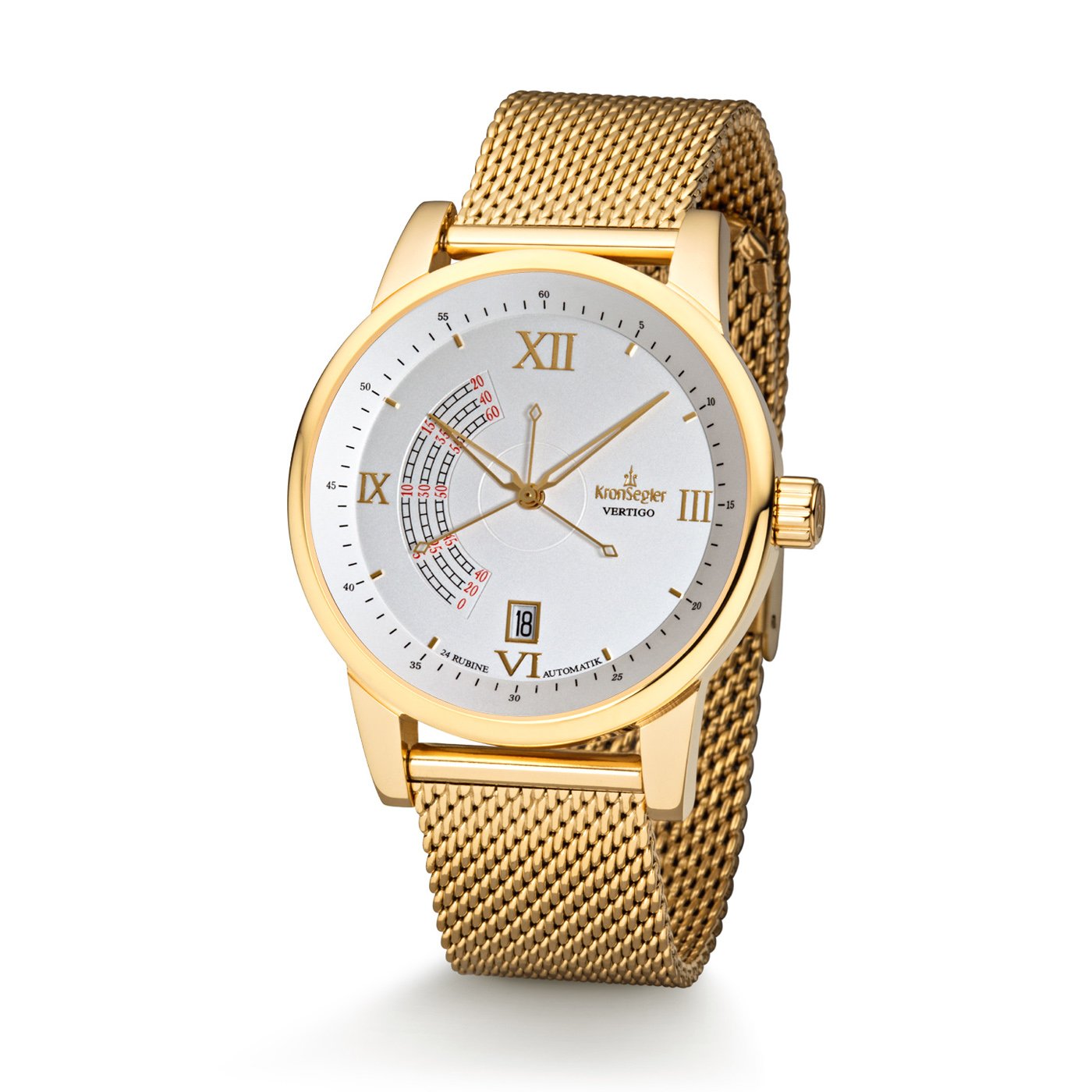 Годинник Kronsegler Vertigo Automatik Herren Armbanduhr позолочений сріблястий з міланським браслетом, фото №1