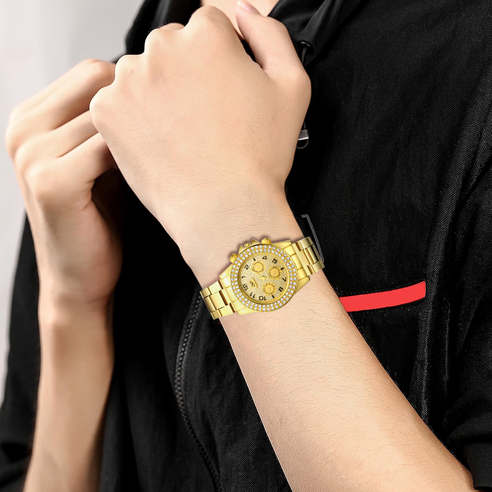 Часы Avaner Watches Couples Gold Женские часы с кристаллами Кварцевые аналоговые с арабскими цифрами Золотые, фото №5