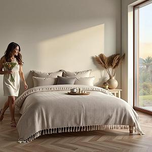 Покривало BOHORIA Tulum XXL 220 x 240 см Бавовна Натуральний колір synthetic.ua - Фото 1