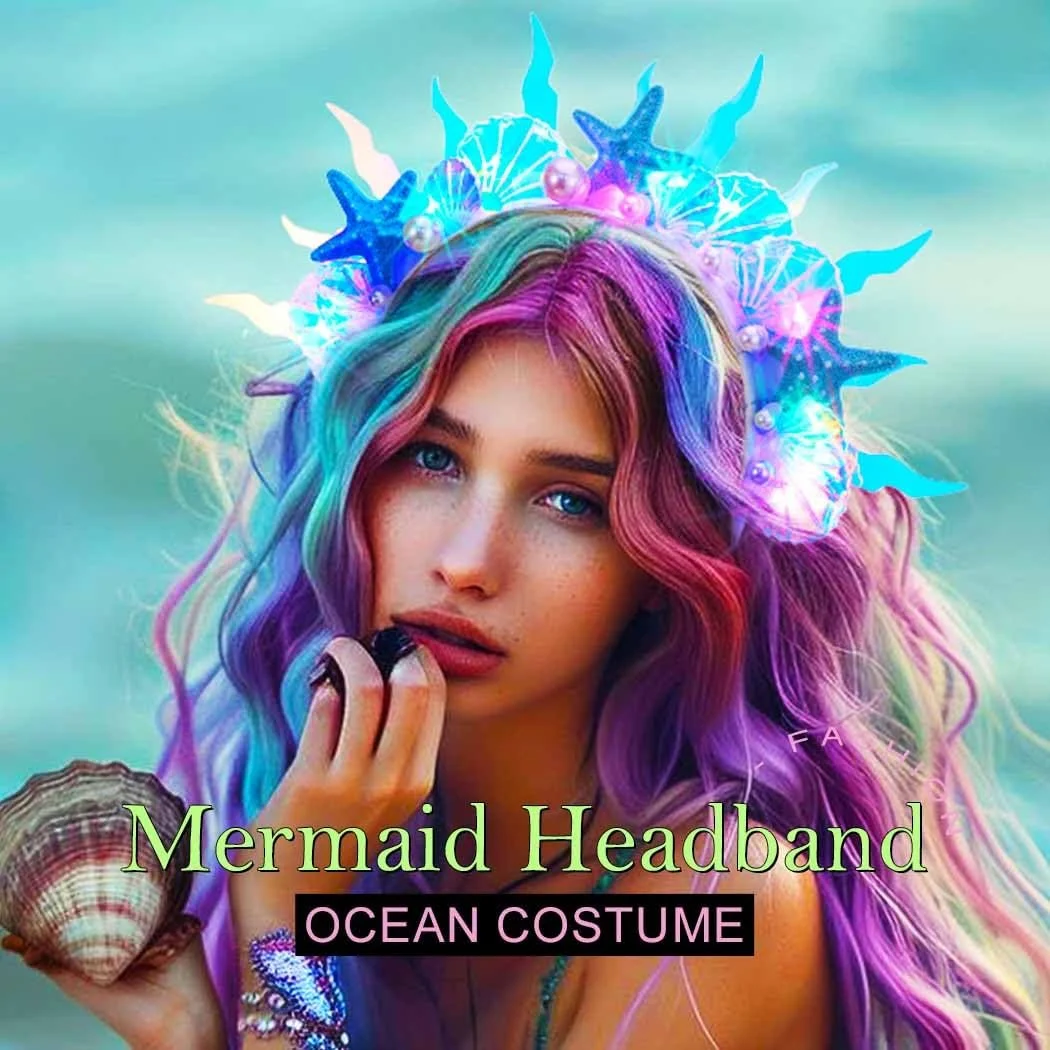 Обруч для волосся зі світлодіодною морською зіркою та мушлею Синій, фото №3 Обруч для волосся зі світлодіодною морською зіркою та мушлею Синій, фото №3