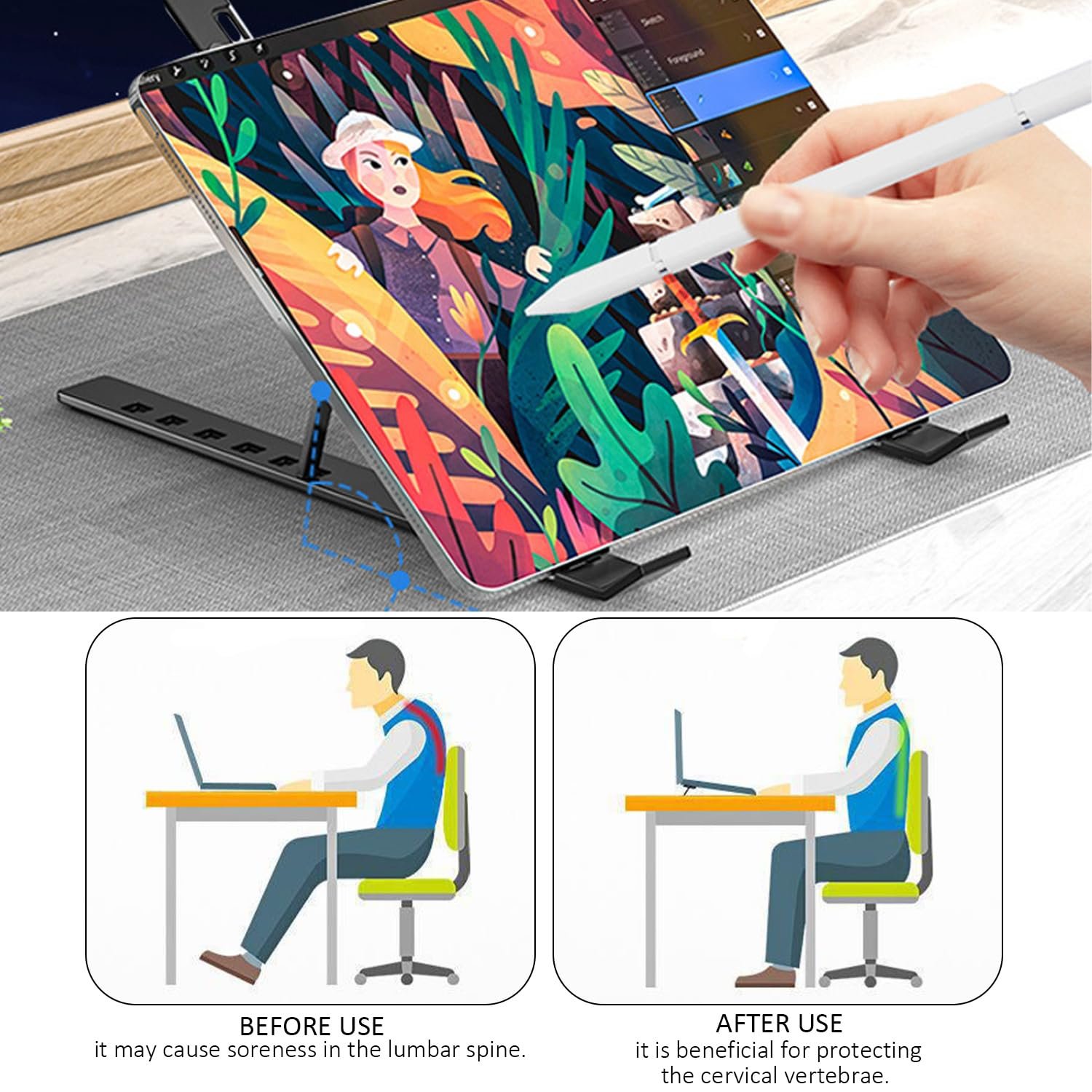 Подставка для ноутбука складная, Подставки под запястья для мыши мягкие 2 шт, Рамка поддержки портативного планшета, Дополнительная настольная подставка, Офисные принадлежности, фото №5 Подставка для ноутбука складная, Подставки под запястья для мыши мягкие 2 шт, Рамка поддержки портативного планшета, Дополнительная настольная подставка, Офисные принадлежности, фото №5