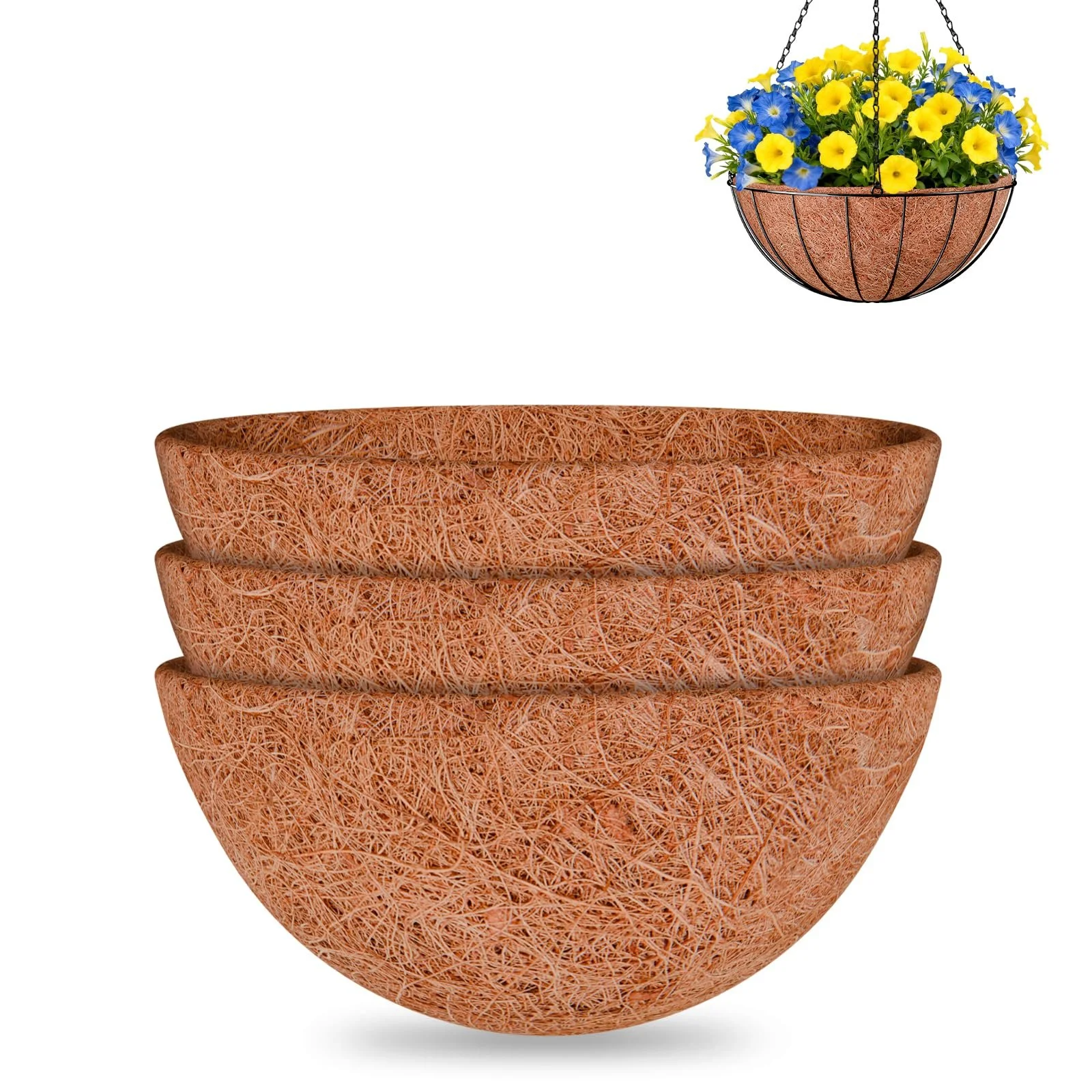 Вкладиші з кокосового волокна Halatool для підвісних кошиків, 3 шт., 35 см, круглі, фото №1 Вкладиші з кокосового волокна Halatool для підвісних кошиків, 3 шт., 35 см, круглі, фото №1