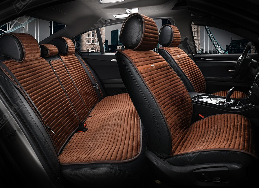 Накидки на сидіння авто Elegant Napoli EL 700 115 передні та задні з алькантари коричневі, фото №1