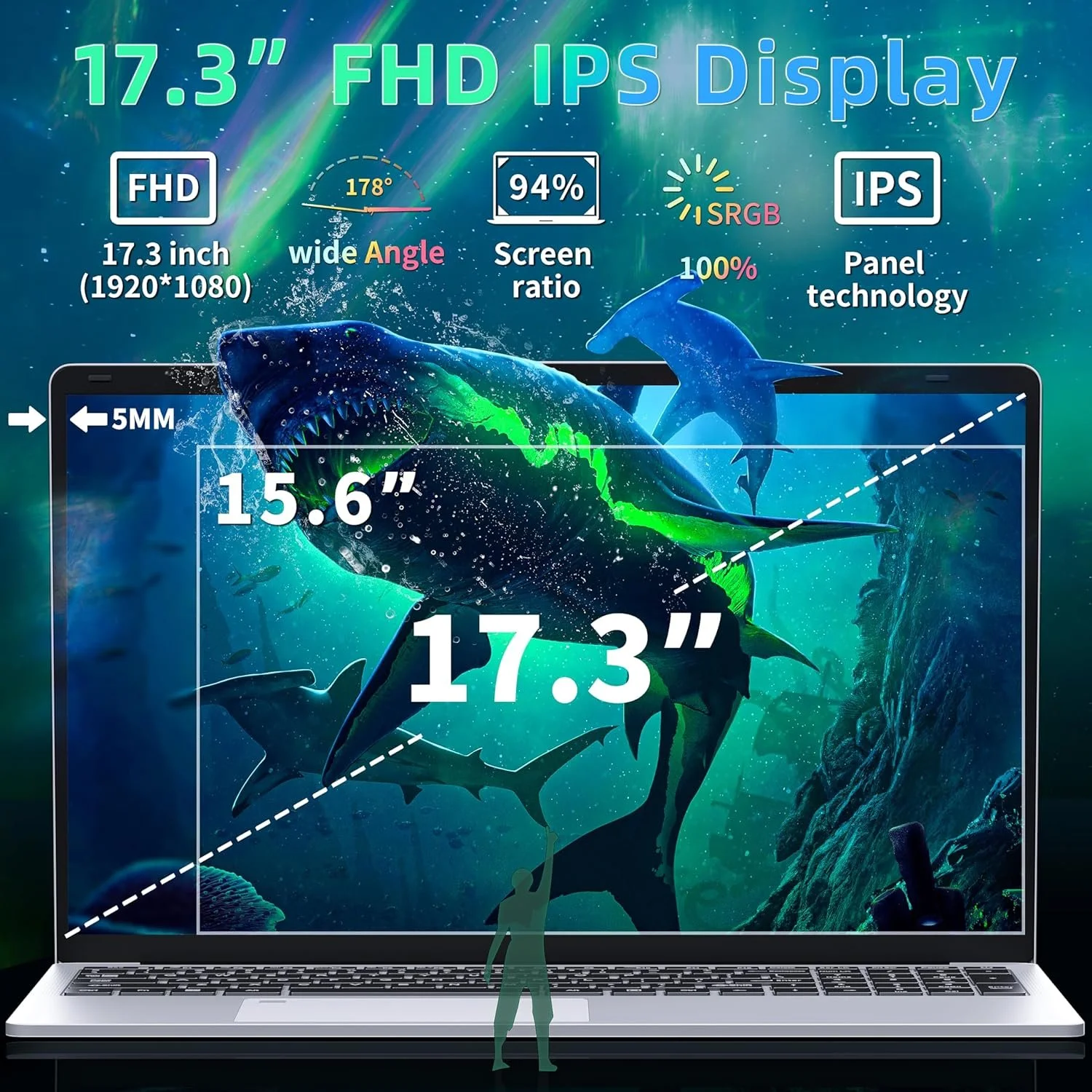 Ноутбук 17.3" Fsjun HL-K701 Intel Celeron N5095 RAM 16GB SSD 1TB Windows 11 (UKR), фото №2