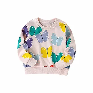 Толстовка для дівчинки з мультяшним принтом метелика, повсякденна, з круглим вирізом - Фото 1