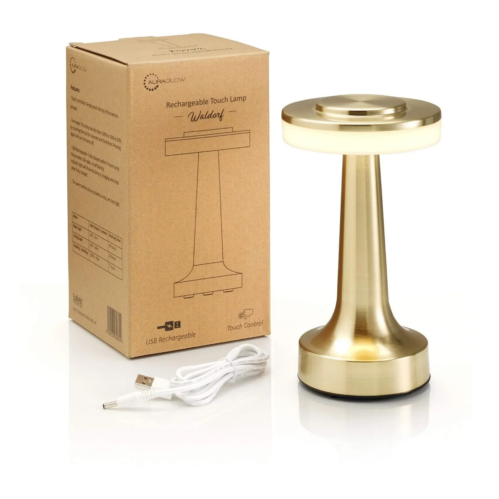 Настільна лампа Auraglow LED Touch Control Wireless Satin Brass, фото №5
