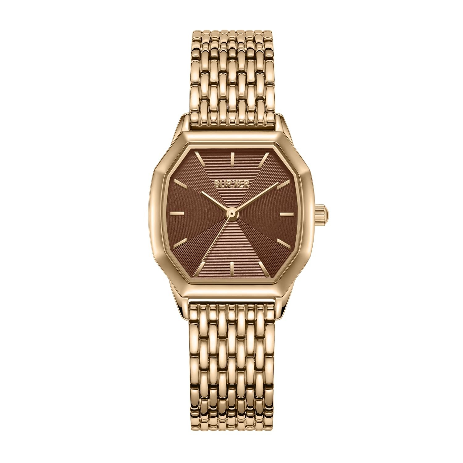 Женские часы BURKER Julia Шестигранный корпус Женские часы Браслет-звеньевой Нержавеющая сталь Аналоговый Кварцевый 3 ATM Водонепроницаемые - 32 мм - Золотой Коричневый, фото №1