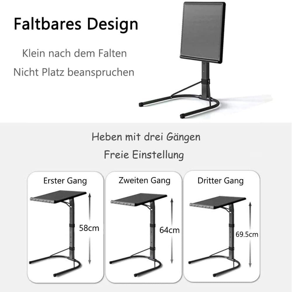 Прикроватный столик складной портативный для ноутбука с регулировкой высоты для спальни гостиной кровати - складной - регулируемый по высоте (43 x 43 x 58 - 69 см), черный, фото №4