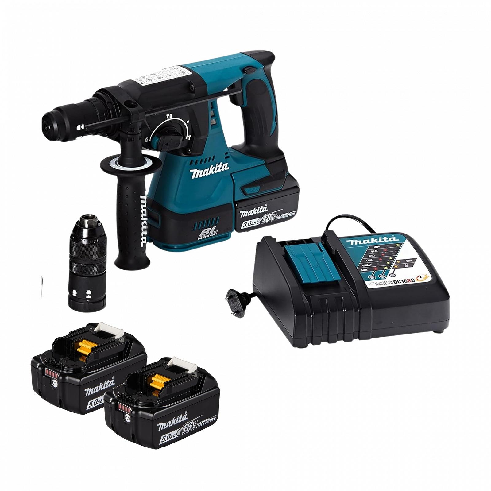 Аккумуляторный перфоратор Makita DHR243RTJB для SDS-PLUS 18 В, Черный / 5.0 Ah 2 Батареи + Зарядное устройство в Makpac, фото №1